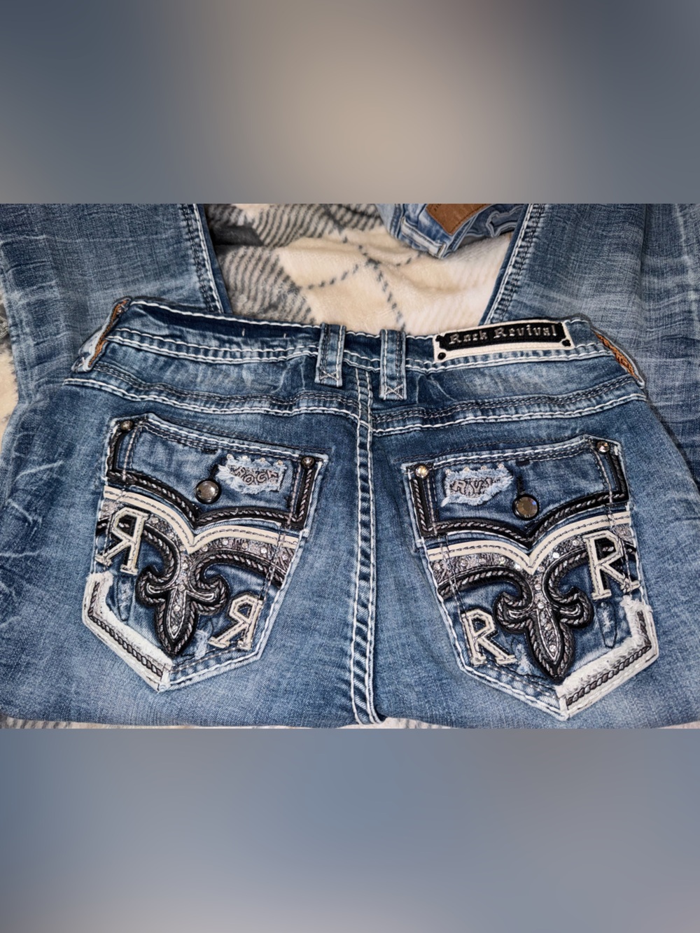 Rock Revival Women's Embroidered Light Blue Skinny Jeans